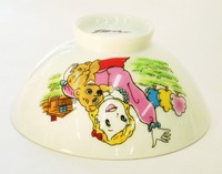 昭和レトロ　少女と犬　陶器の子ども用飯茶碗