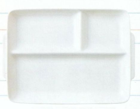 大き目の磁器製UK角仕切皿　薄くて軽い！取手付き（白）長さ28.5センチ【通販/特価/ランチプレート/長方形/仕切り皿/角形/ホワイト】山口陶器店AZHUKKS