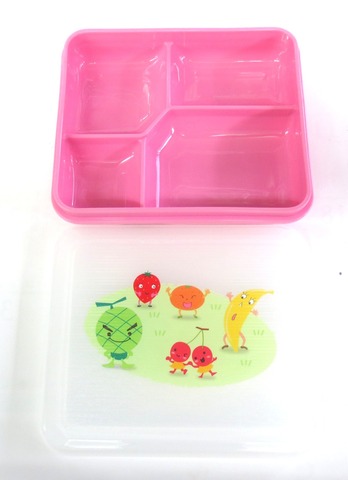 大垣　にしき（中）B型園児用弁当容器/4仕切り（原色/ライトピンク/果物）【業務用　弁当箱　子供用　特価】山口陶器店261-B