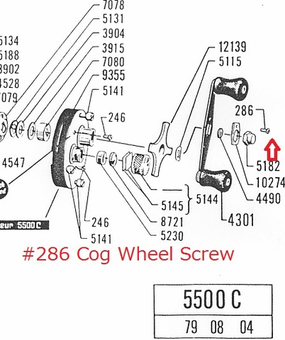 ABU5000c用#286 Cog wheel screw