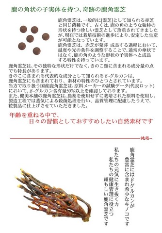 国産 健選 鹿角霊芝粒 -ロッカクレイシ粒- 275mg×120粒 ベータ-グルカン50％含有