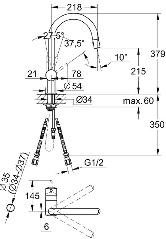 【GROHE 30 280 00J】シングルレバー混合水栓(ヘッド引出しタイプ・整流・スプレー切替)