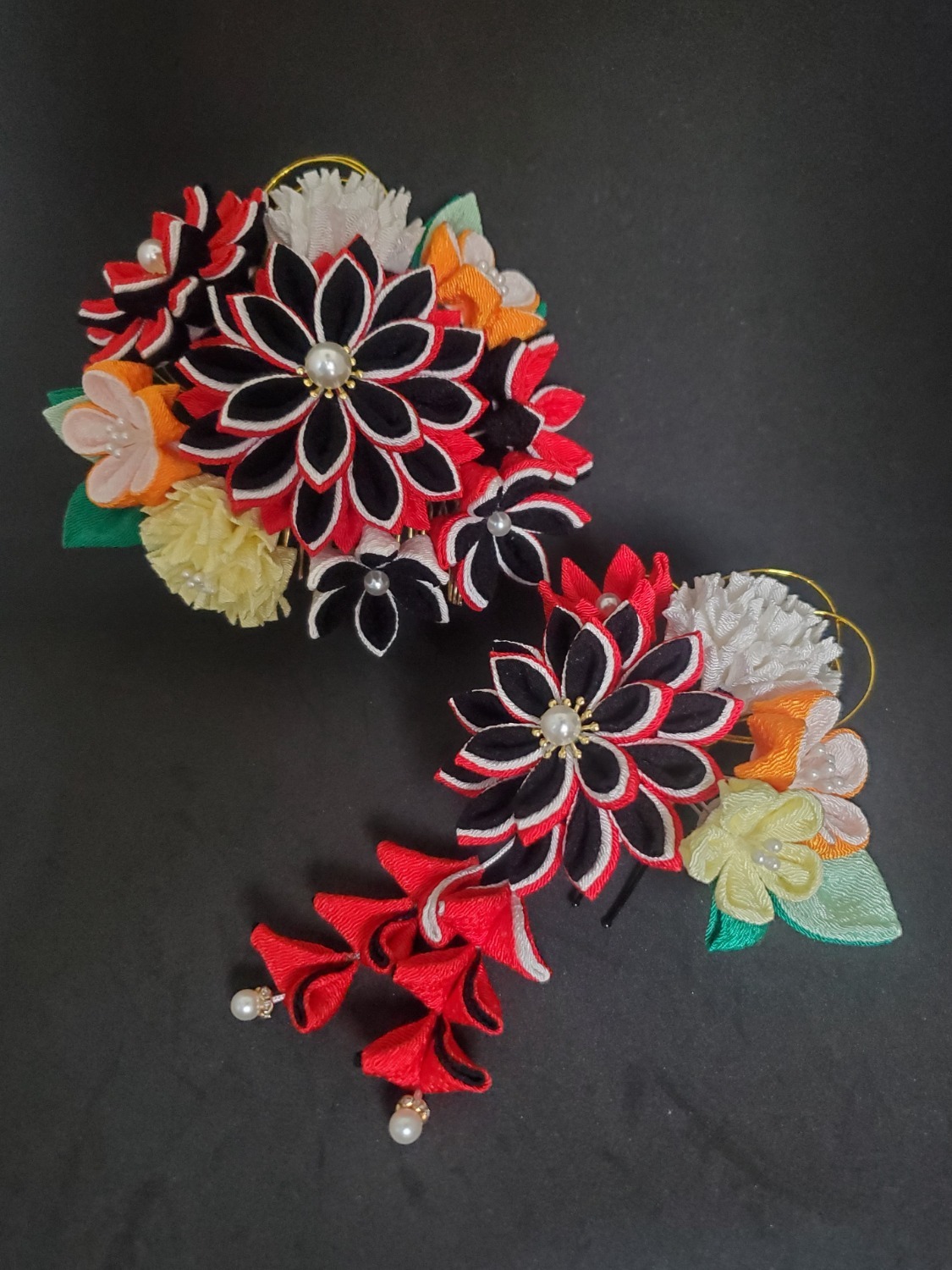 620番　西陣織リボンとつまみ細工の髪飾り 620番 西陣織リボンとつまみ細工の髪飾り