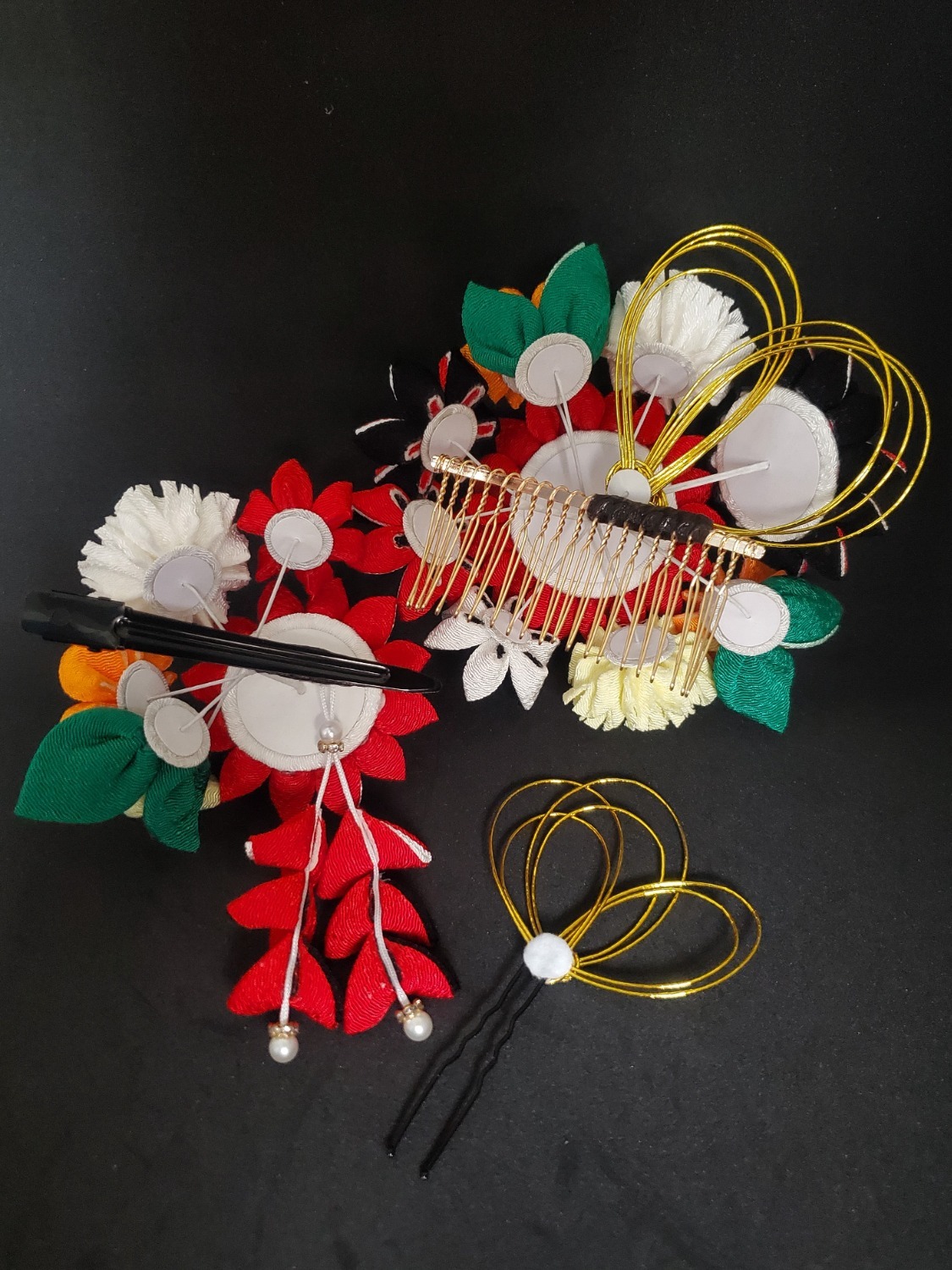 602番　西陣織リボンとつまみ細工の髪飾り 602番　西陣織リボンとつまみ細工の髪飾り