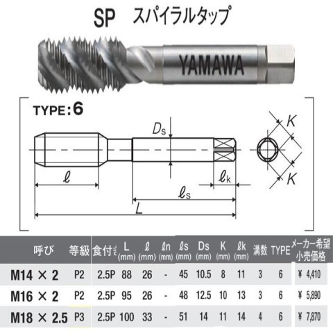 ヤマワ スパイラルタップ N-SP 18x2.5 ＜ 有限会社ミサトマシンツール