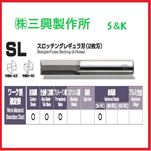 Φ6.5mmx20 SL直刃エンドミル Ｓ＆K（株）三興製作所 スロッチングs＆k