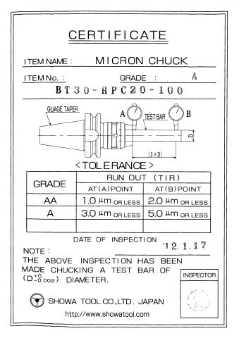 BT30-HPC-100A ミクロンチャック 聖和精機ミーリング