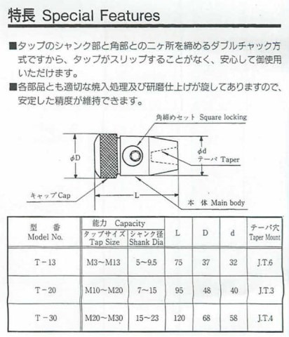 T-20 JT3JT3M10-M20タップチャック加藤精密ハト