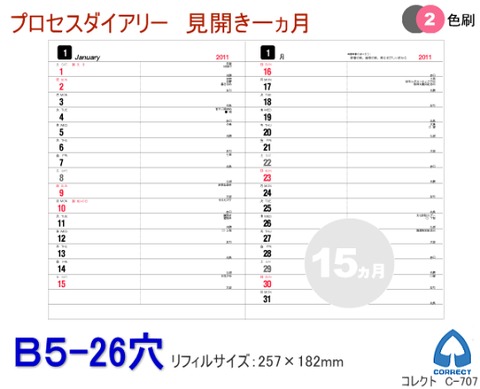2020年ダイアリー ルーズリーフリフィル B5 26穴 C-707