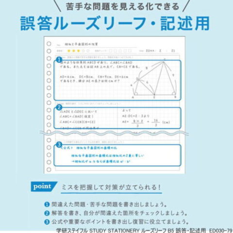 STUDY STATIONERY ルーズリーフ B5 誤答・暗記用 学研ステイフル