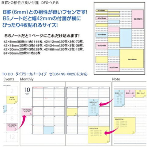 B5サイズ6mm罫ノートと相性が良い付箋紙セット