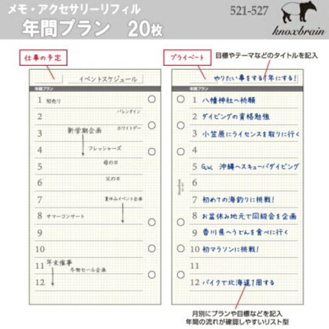 バイブルサイズ　システム手帳リフィル　年間プラン　ノックス