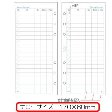 システム手帳　リフィル　ナローサイズ（能率ウィック対応）　マネーレコード