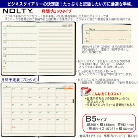 能率手帳 2020年能率ダイアリー B5サイズ（月間カレンダー+週間能率手帳タイプ）NOLTY