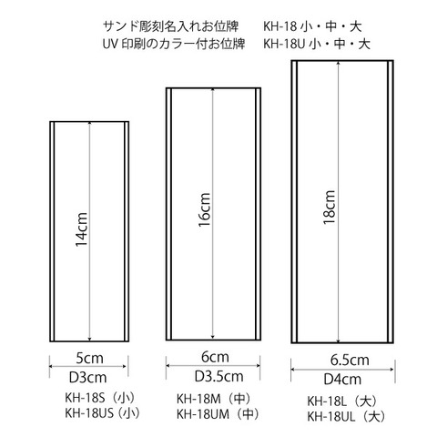 シンプルなお位牌 KH-18小・中・大  素材サイズ