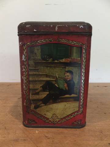 TIT-BITS advertising tea caddy tin - ティトビッツ広告入りティーキャディー缶 -